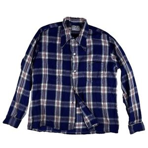 Vintage 70s Royal Knight Medium Blue Button Up Shirt Point Collar Woven Flannel